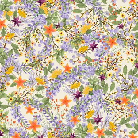 "Locally Grown"-Cream Floral Spray by Beth Albert for 3 Wishes Fabric