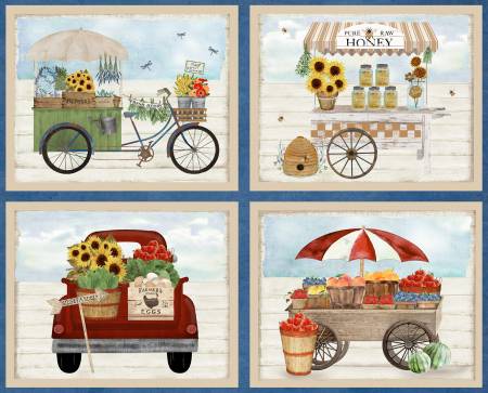 "Locally Grown"-Multi Local Produce Panel by Beth Albert for 3 Wishes Fabric