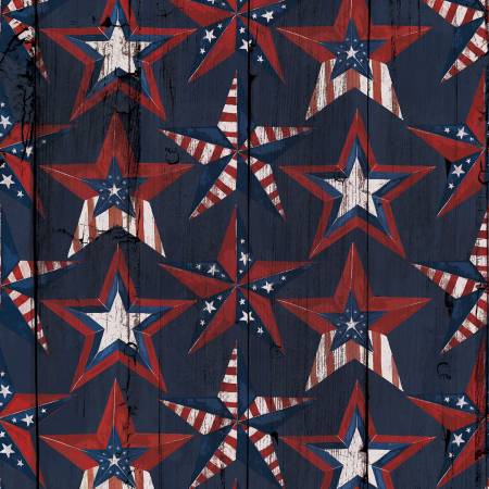 "Heart of America"-Navy Patriotic Stars by Loni Harris for 3 Wishes Fabric