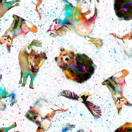 "Whimsical West"-White Wild West Animals Digital by Connie Haley for 3 Wishes Fabric