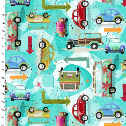 "Road Trippin'"-Keep on Truckin' by Connie Haley for 3 Wishes Fabric