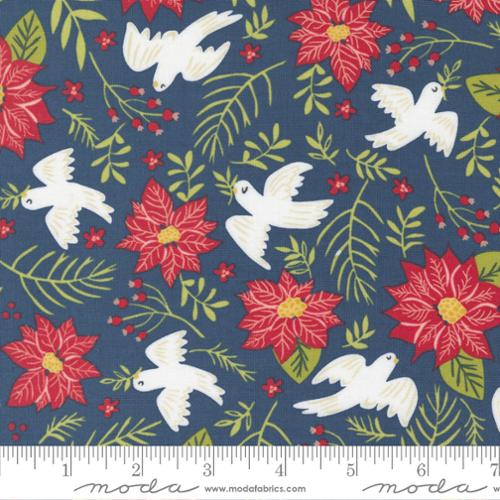 "Joyful Joyful" Midnight Floral Birds Poinsettia by Stacy Iest Hsu for Moda