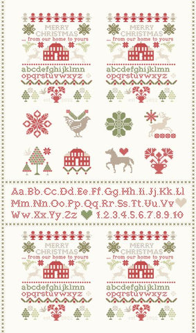 "Christmas Stitched"-24" x 44" Sampler Panel Christmas Multi by Fig Tree And Co for Moda