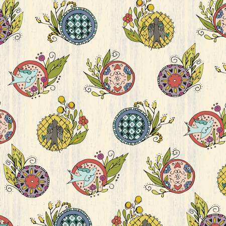 "Bubbies Buttons & Blooms"-White Medallion by Kori Turner Goodhart for Windham Fabrics