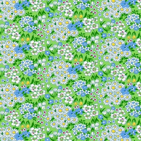 "Wild Flour"-Wildflowers, Green, Cotton by Windham Fabrics