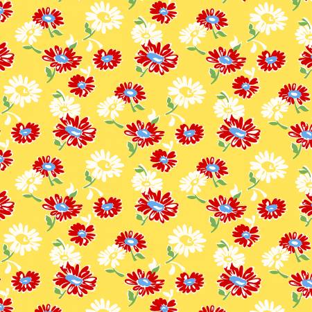 "Wild Flour"-Tossed Daisies, Yellow, Cotton by Windham Fabrics