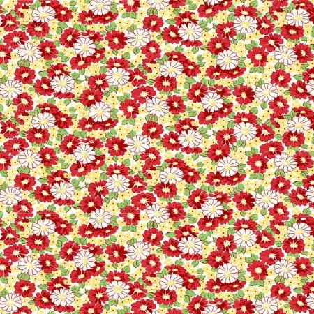 "Wild Flour"-Flowerbed, Red, Cotton by Windham Fabrics