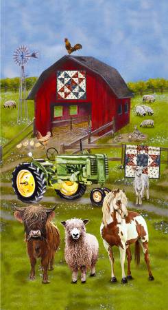 "Down on the Farm" Green Barn Panel from Henry Glass