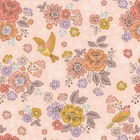 "Hannah's Flowers"-  Songbirds and flowers on rose by Lewis & Irene