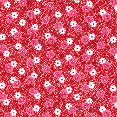 "Windowsill Garden"- Red Flowers 1930's Reproduction Print by Darlene Zimmerman for Robert Kaufman