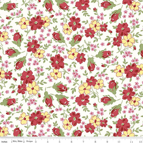 "Sugar and Spice"- Floral White  by Lindsay Wilkes for Riley Blake