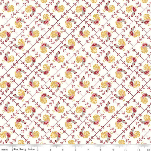 "Cook Book"-  Rooster Coral by Lori Holt of Bee in My Bonnet for Riley Blake