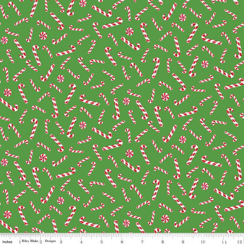 "Christmas Joys"-Candy Canes Green by Lindsay Wilkes for Riley Blake