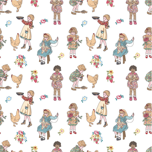 "HOPSCOTCH AND FRECKLES"-Children's Chores White by Poppie Cotton