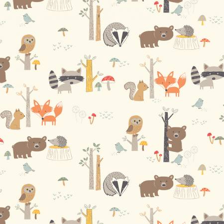 Designer Flannel Forest Friends Cream for Riley Blake Designs
