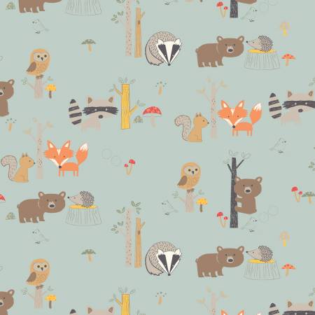 Designer Flannel Forest Friends Seafoam for Riley Blake Designs