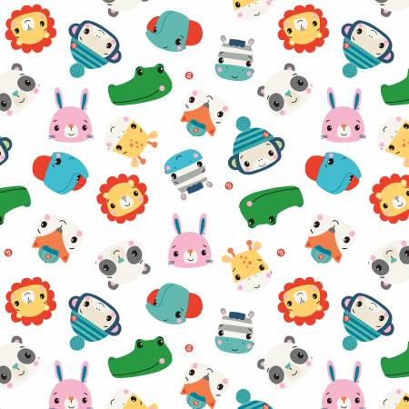 Designer Flannel Lets Play Heads White for Riley Blake Designs