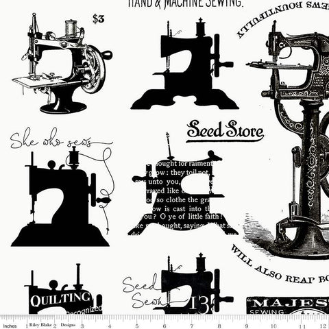 "She Who Sews" Home Decor Sewing Machines Off White from Janet Wecker-Frisch for Riley Blake