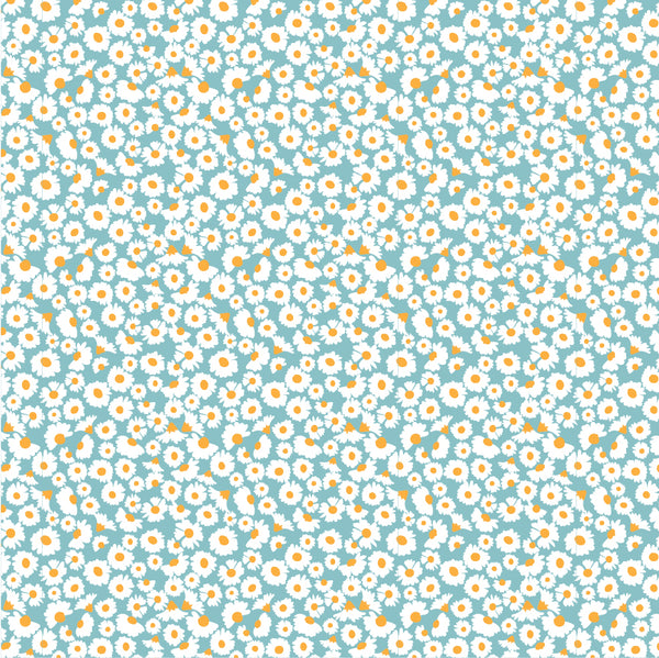 "HOPSCOTCH AND FRECKLES"-Mini Calico Teal by Poppie Cotton