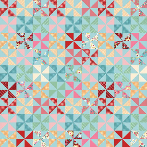 "HOPSCOTCH AND FRECKLES"-Pinwheels Blue by Poppie Cotton