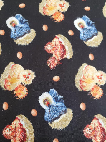 "Down on the Farm" Polish Hen Allover Allover Black by Henry Glass