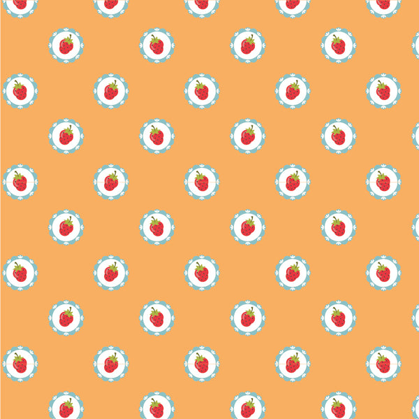 "HOPSCOTCH AND FRECKLES"-Vintage Strawberries Yellow by Poppie Cotton
