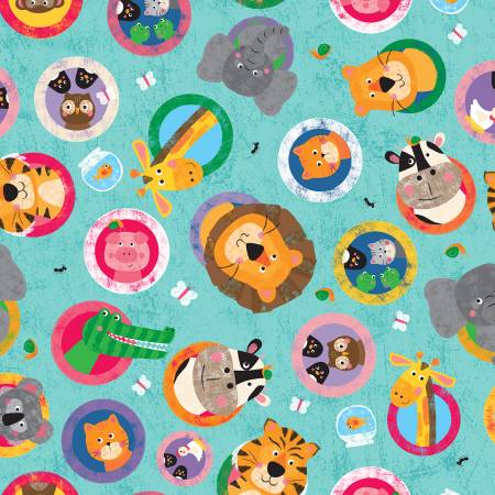 "Noah & Friends"-Aqua Animals by Liza Lewis for Clothworks