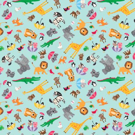 "Noah & Friends"-Light Aqua Menagerie by Liza Lewis for Clothworks