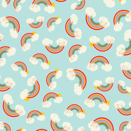 "Noah & Friends"-Light Aqua Rainbows by Liza Lewis for Clothworks