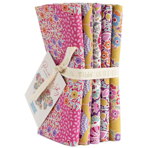 "Pie in the Sky"-Fat-Quarter-Bundle-Cerise-Mustard-5 Fabrics